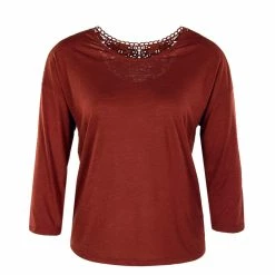 ONLY Damen Longsleeve - Lisa 3/4 Lace Top - Spiced Apple