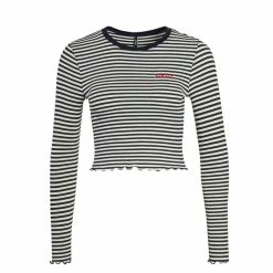 ONLY Damen Longsleeve - Maja Cropped Stripe - Night Sky