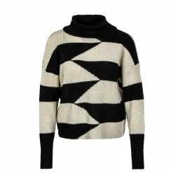 ONLY Damen Longsleeve - Kasha Life Stripe Roll Neck Knit - Black