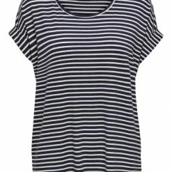ONLY T-Shirt Halbarm ONLMOSTER STRIPE S/S O-NECK TOP JRS, Night Sky/CLOUD DANCER