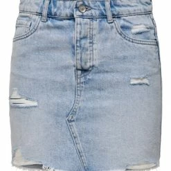 ONLY Rock ONLSKY REG SKIRT RW EDGE DST PIM22W, Light Blue Bleached Denim