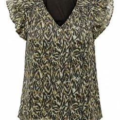 ONLY Bluse Halbarm ONLELIZA S/S V-NECK TOP PTM, Toasted Coconut/Craft Animal