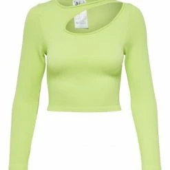 ONLY Bluse Langarm ONLGWEN RIB L/S CROP CUT TOP PNT, Celery Green