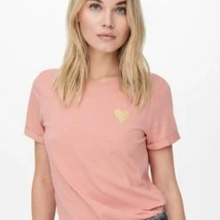 ONLY T-Shirt Halbarm ONLKITA S/S LOGO TOP NOOS, Straw/SILVER GLITTER HEART -ONLY SHOP c9efaddf 5042 0990 9714 4d115c469cad 600x600
