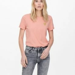 ONLY T-Shirt Halbarm ONLKITA S/S LOGO TOP NOOS, Straw/SILVER GLITTER HEART -ONLY SHOP c9efaddf 5042 0990 9714 4d1170a34ea3 600x600