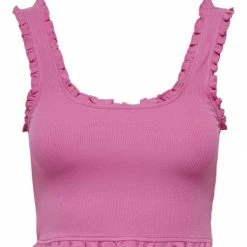 ONLY Bluse Halbarm ONLBELIA S/L CROPPED FRILL TOP CS J, Super Pink