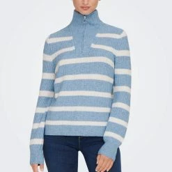 Only Stehkragenpullover »ONLCOCO L/S ZIP PULLOVER EX KNT« In Streifen Optik