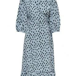 ONLY Kleid ONLOLIVIA 3/4 WRAP MIDI DRESS WVN, Blue Fog/UNEVEN DOT