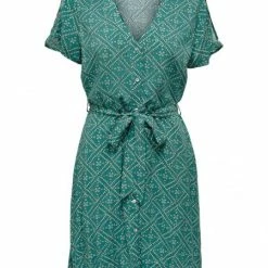 ONLY Kleid ONLRICKY FR S/S FOIL DRESS PTM, Deep Jungle/Gandi