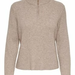 ONLY Pullover ONLKATIA L/S ZIP HIGHNEC PULLOVER C, Beige/Melange